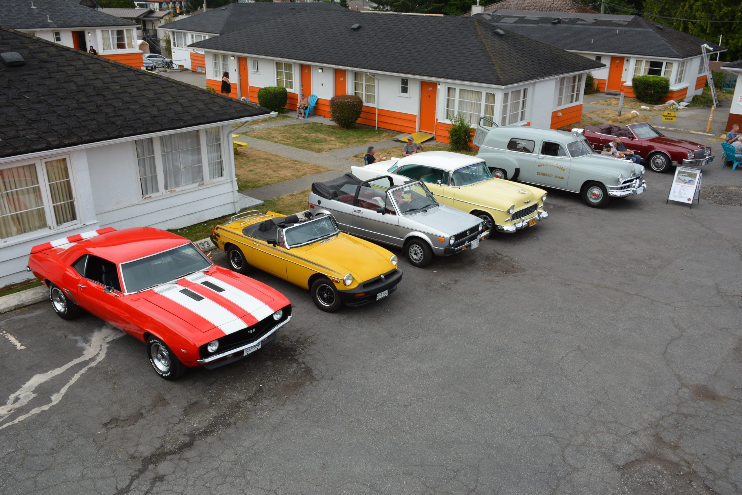 Lineup of classic vintage cars at 2400 Motel car show